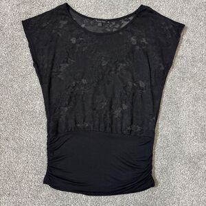 Twentyone Blouse Womens Medium Black Lace Dolman Sheer Stretch Made USA Y2K